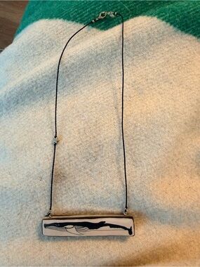 Handmade Blue Whale Bar Pendant Necklace in Black and Cream
